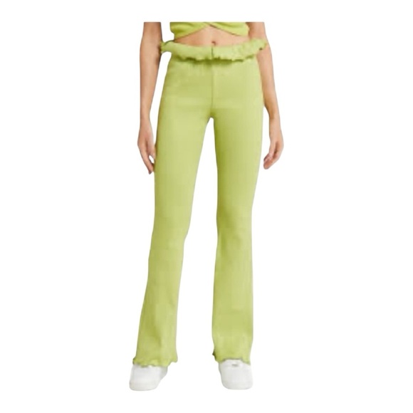 SAMMY B  Kenny Slim Fit Flared Ribbed Jersey Paper Bag Pants in Green  NWOT - Picture 8 of 8